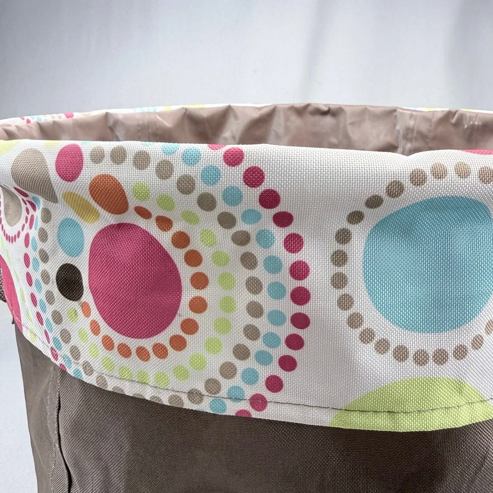 Thirty One Collapsable Round Retired Storage Bin Circle Spirals‎ Tote Brown Pink